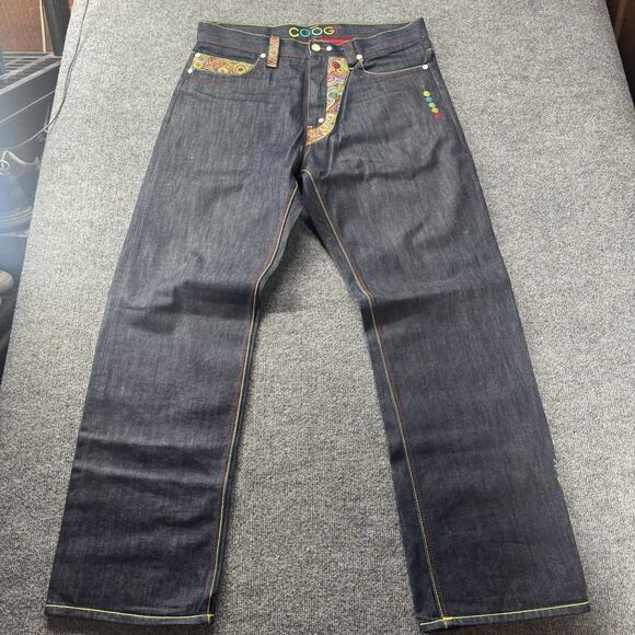 VTG Y2K COOGI Jeans Big Embroidered Spell Out 3D Knit Pattern Baggy Size 36x34 - Picture 4 of 10